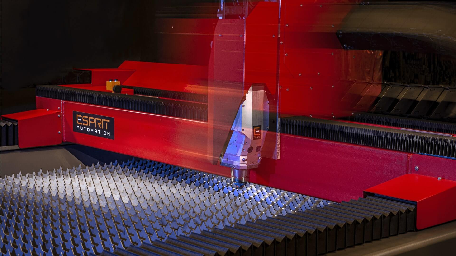 Esprit Automation Fiber Laser Cutting Head Moving at High Speed